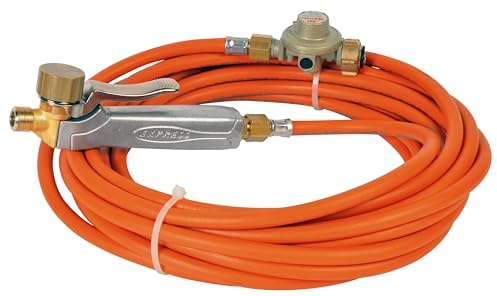 Lötkolben Set - Lötlampe mit Piezozündung - Dachrinnen Lötset - Schweißbrenner - Lötzubehör - Set aus Metall-Handgriff + 10m Schlauch + Druckminderer 4 bar - EXPRESS