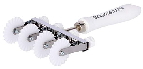 Rotella Tagliapasta | Taglia Pasta Sfoglia Fresca | Quattro Lame in Derlin Dentate Regolabili e Manico in ABS | Diametro 36 mm | Tagliapasta.com [Made in Italy]