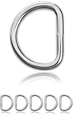 Ganzoo D-Ring 5 Stück aus nichtrostendem Nickel-Stahl, silber glanz, Unterseite punktgeschweißt, Abmessungen außen 24mm x 20mm innen 18mm x 14mm, universell für Paracord 550, Zubehör & Befestigung