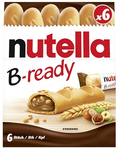 nutella B-ready – Knusprige Waffel mit cremiger Füllungund Weizencrisps – Außen knusprig, innen cremig – Leckerer Snack für unterwegs und zwischendurch – 1 Packung mit 6 Stück (132 g)