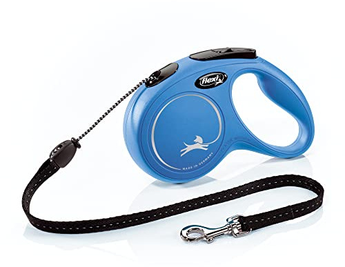 Flexi Klassische einziehbare Hundeleine (Klebeband), ergonomisch, langlebig und verhedderungsfrei, für Hunde bis zu 20 kg, 4,8 m, Größe M, Blau