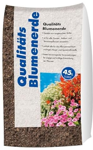 Hamann Qualitäts-Blumenerde 45 l ideal für Zimmer-, Balkon- und Gartenpflanzen, Ideal abgestimmter pH-Wert, Langzeitwirkung, Gute Belüftung & Wasserhaltevermögen, Garten