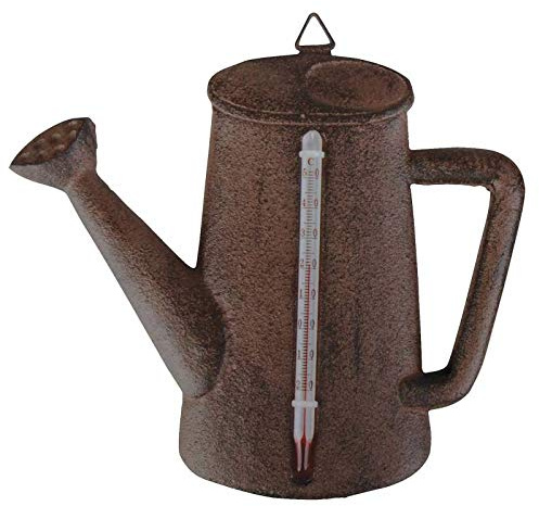 Thermomètre Mural ou à Poser Décoratif en Forme d'Arrosoir en Celsius en Fonte Patinée Marron2x15x16.90cm