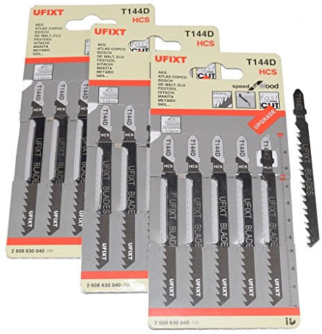 15x Jigsaw Blades T144D Wood Cutting compatible with AEG Bosch Dewalt Makita Metabo - Universal T-Shank Set
