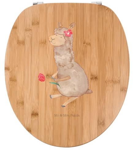 Mr. & Mrs. Panda Motiv WC Sitz Alpaka Blume - Geschenk, Toilettendeckel, Alpaka Dekoration, Toilette, Klodeckel, Lama, Alpaka Zitat, WC-Sitz,