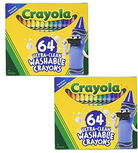 MELARQT Crayola 52-3287 Ultra Clean Wachsmalstifte, waschbar, 64 Klassische Farben mit eingebautem Spitzer, Sortiert, Standard