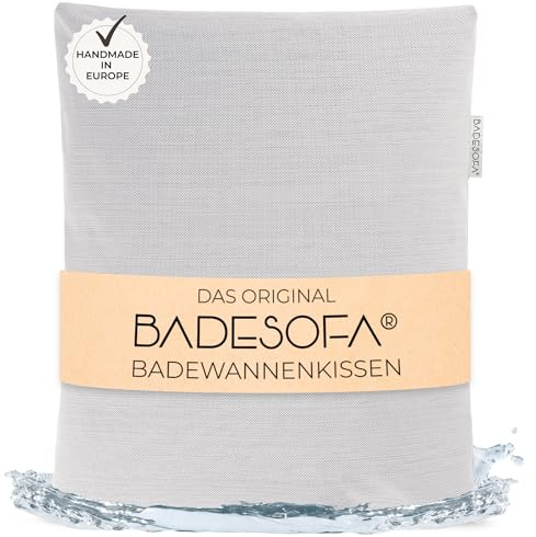 BADESOFA® Badewannen-Kissen L | Premium-Qualität | Bequemes Wannenkissen | Waschbar, Schnelltrocknend, Made in EU | Bade-Polster in Grau | Zubehör für breite, hohe Badewanne