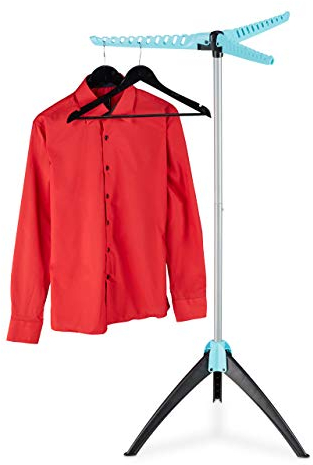 Relaxdays Stendino Pieghevole per Camicie, 3 Bracci, Stendi Biancheria, per Grucce, HxD 128x56,5 cm, Argento-Turchese