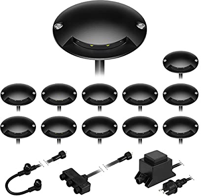 ledscom.de LED Boden-Aufbauleuchte BUNDA, 1-flammig, extra-flach, für außen, Aluminium, schwarz, rund, 7cm Ø, warmweiß, 12er Set