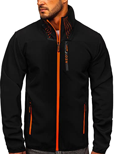 BOLF Homme Veste Softshell de transition a capuche Impermeable Blouson zippe Fonctionnel Coupe-vent Etanche Sport de Trekking Respirant Outdoor Style KS2185 Noir L [4D4]