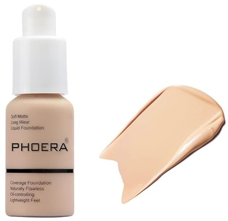 ABRUS® - Phoera Foundation Makeup, Full Coverage, Soft Matte Oil Control Concealer, Liquid Foundation, Long Lasting 24HR Waterproof and Blendable 30ml (102 Nude)