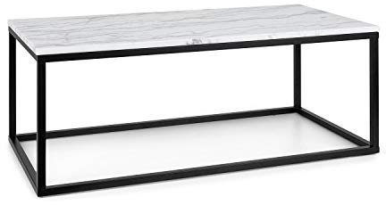 Besoa Volos - Couchtisch, Kaffeetisch Beistelltisch, Tischplatte: weißer Marmor, Indoor & Outdoor, Gestell: Metall, 20 x 20 mm, Farbe: Schwarz/Weiß, Größe: 100 x 40 x 50 cm (BxHxT)