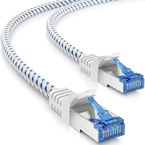 deleyCON 1,5m CAT 8 Câble Patch (40 Gbit/s, 2000 MHz) Gigabit Câble Réseau Câble Ethernet RJ45 S/FTP POE Câble LAN CAT8 pour PS5 Routeur Modem TV Switch Ordinateur Portable - Blanc