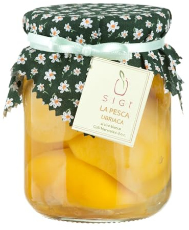 SIGI Azienda Agricola PEACH in WINE with Syrup | Free of Food Dyes, Preservatives and Chemical Additives | 100% Artisanal and Natural | Handmade and Made in Italy | Jar 540gr.