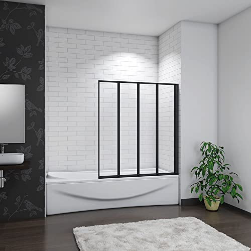 Acezanble 1000x1400mm New Black Framed 4 Folding Pivot Shower Bath Screen Panel