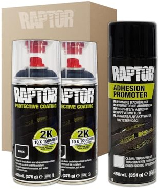 DISPIVAL 2 X Spray Pintura Raptor 2K Negro + Imprimación Plásticos