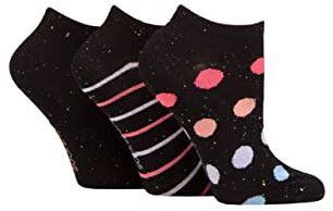 SockShop Ladies Speckled Bamboo Trainer Socks Pack of 3 Black Spot 4-8