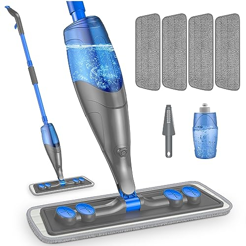 Spray Mops for Cleaning Floors: Papclean Floor Mop for Wet Dry Household - 4 Microfibre Pads 635ML Refillable Bottle for Hardwood Laminate Vinyl Apartment Kitchen Bathroom Cleaning