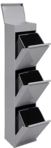 Arregui Top CR322-B Cubo de Basura y Reciclaje de Acero de 3 Compartimentos con Bandeja Superior | 3x17L (51L) | Cubos de Basura de Cocina | Contenedores de Reciclaje para Casa u Oficina | gris