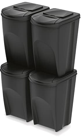 Keden Sortibox Système de tri sélectif, 4 x 35 l, pour le tri sélectif, le recyclage des déchets, en plastique, noir
