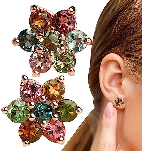 Färgade örhängen | Gold Trim Crystal Flower Stud örhängen,IONs Rejuvenating Lymfvitetsörhängen Imitation Natural Gem Colored Gold Trim For Girl Lecerrot