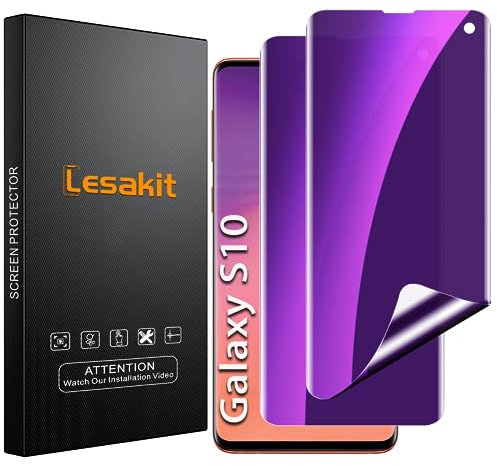 Lesakit 2 Stück Blickschutz Anti Blaulicht Displayschutzfolie für Samsung Galaxy S10 6.1 Zoll, Anti-Spia-TPU Displayschutzfolie, Unterstützung Fingerabdruck, kompatibel mit Cover, keine Blasen