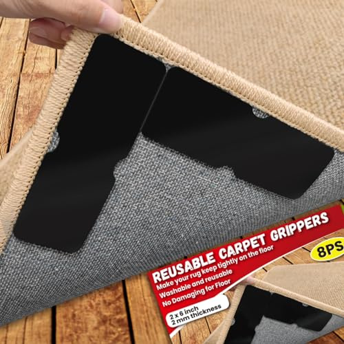 Birllaid 8pcs Stück Teppich Anti-Rutsch Greifer für Fußböden waschbar und wiederverwendbar Doppelseitige Teppich Klebeband für Bereich Teppiche halten Ecken flach, Keine Beschädigung für Boden