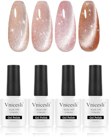 Vnicesli 4 Farben UV Nagellack Glitzer Katzenauge Gel Nagellack Nude Rosa, Cat Eyes Gel Maniküre für Nagelstudio DIY 10ml - Kit Nummer 19