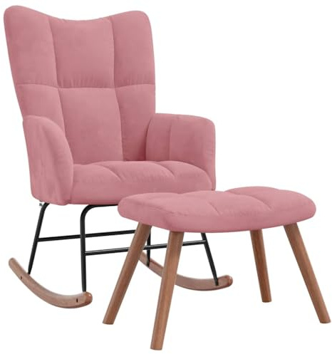 vidaXL Schaukelstuhl mit Hocker Samt Rosa