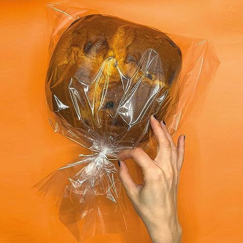Lebensmittelbeutel 20 Stück mit Metallverschlüssen – 35 x 48 cm, transparente Lebensmittelbeutel, Beutel zum Verpacken von Panettone, Colomba, Keksen, Kuchen, Brot – große Lebensmittelbeutel