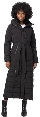 Navahoo Quiltad vinterkappa för kvinnor, vinterrock, lång varm huva, B974, svart, XL