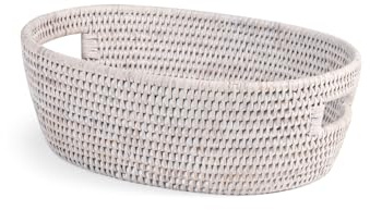 H&H Cesto Ovale in Rattan Bianco con Manici Incorporati – 33x24x10 cm – Porta Pane, Grissini, Frutta, Organizer – Stile Naturale, Elegante e Funzionale