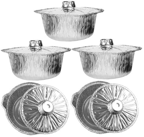 BESPORTBLE 5pezzi Pentola Alluminio Con Coperchio Contenitore Multiuso Per Alimenti Per Bbq e Campeggio Capacità Perfetta Per Pesce e Riso