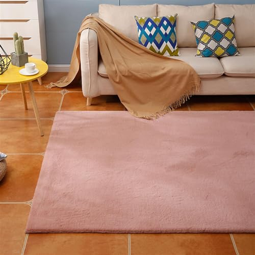 ZWPILY Hochflor Teppich Wohnzimmer Kinderzimmer Flauschig Fellteppich Kunstfell Fellimitat Plüsch Bettvorleger Einfarbig, Waschbar rutschfest, Modern Kunstfell Carpet,Rosa,200x250 cm