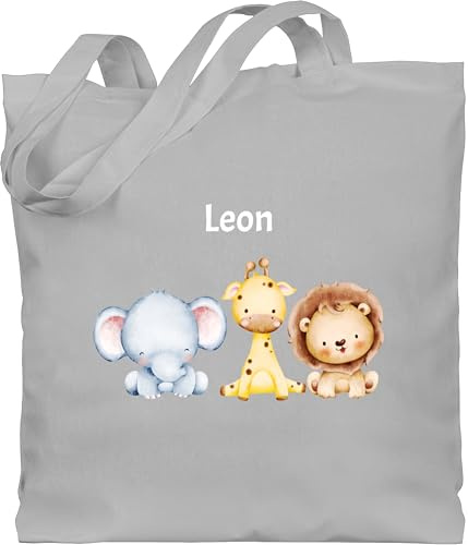 Geschenk mit Namen personalisiert by Shirtracer - Baumwolltasche - Tiere - Safaritiere mit Name - Elefant Giraffe Löwe