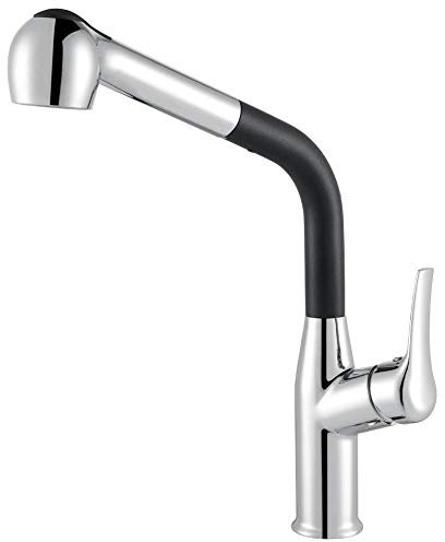 Küchenarmatur mit herausziehbarer Brause, 360° drehbar, komplett vermessingt, Mischbatterie für heiße und kalte Küchenspüle, SilverFaucet (Blacksilverfaucet)