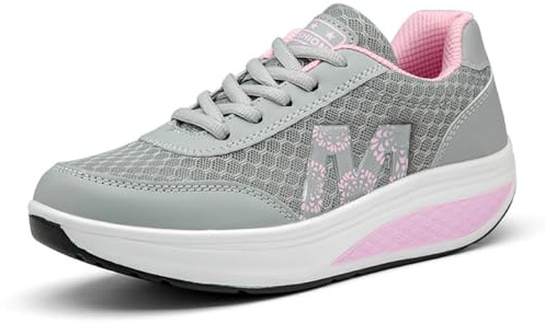 Donne Sneaker Dimagrante Scarpe Passeggio & Scarpe Ginnastica Fitness Cunei Piattaforma Scarpe da Camminata 36 EU,Grigio