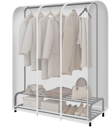 GQC Funda Translúcido para perchero de ropa, a prueba de polvo, protectores impermeables para ropa Funda para Perchero con Cremallera Funda Protectora para Perchero 150 x 50 x 110 cm
