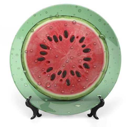 RTFGHJS Assiette décorative en céramique - Assiette décorative en porcelaine anglaise - Personnalisable - Vert pastèque - Assiette de collection en céramique avec présentoir - Plaques de présentation