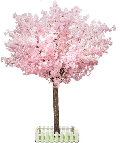 Cerisier artificiel en fleurs - Fait à la main - 1,8 m de haut - Tronc en bois naturel, fleurs réalistes - Maison, bureau, fête, mariage (rose)