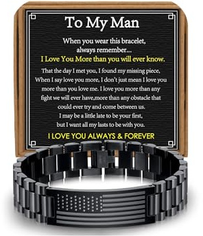 VULETO Bracelet Gifts for Men, To My Man Bracelet Stainless Steel American Flag Link Bracelets Unique Birthday Anniversary Military Valentines Christmas Jewelry Gifts Idea Presents for Him Husband Boyfriend Male