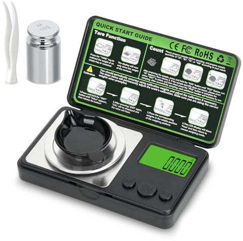 Muaket 0,001g/50g Feinwaage, Präzisionswaage mit Kalibriergewichten, Milligramm Waage mit 7 Wiegeeinheiten, Grammwaage zum Wiegen von Pulvern, Schmuck, Medizin, MG Waage mit Pinzette und Waagschale