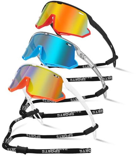 GGSTDDUP Confezione da 3 occhiali da sole per bambini, per ragazzi, baseball, sport, ciclismo, protezione UV400, per ragazzi di età compresa tra 8 e 14 anni, multicolore