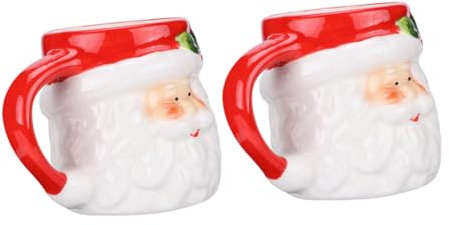 Cabilock 2 Juegos Taza De Porcelana Tazas Antiguas Gafas De Navidad Taza De Navidad Tazas Café Tazas Navideñas Taza Creativa De Santa Taza De Té para La Oficina Cerámica Rojo 2 Piezas * 2