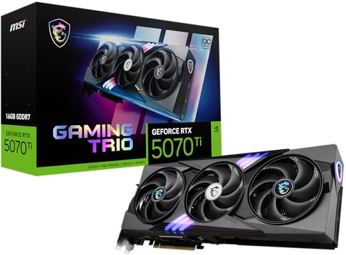 MSI NVIDIA GeForce RTX 5070 Ti 16G Gaming Trio OC Carte Graphique - 16 Go GDDR7 (28 GB/s, 256-bit), PCIe 5.0 - TRI FROZR 4 (3 x Ventilateurs STORMFORCE) - RGB - HDMI 2.1b, DisplayPort 2.1b