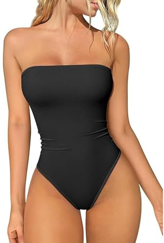 Hanaoops Kroppsformande dam - axelbandslös skulpterande bodysuit - push up bodys shaper - platt mage stringbodys formande - sömlös osynlig bantning shapewear bodysuit, svart, L