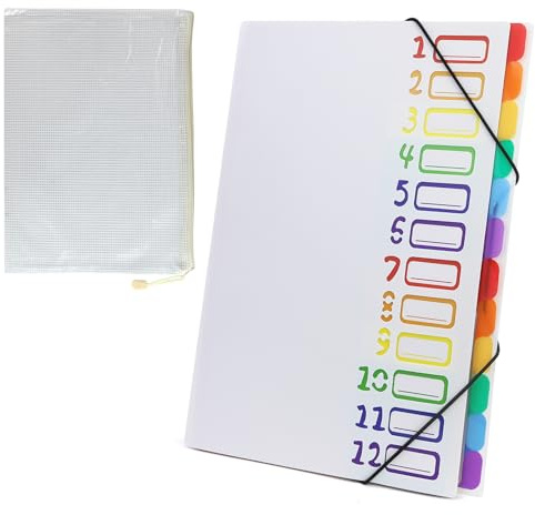 1 Stück Dokumentenmappe A4, Tragbar Fächermappe mit 12 Fächern, PP Kunststoff Ordnungsmappe Pultordner mit Gummizug, Wasserdicht, für Schule Bürobedarf