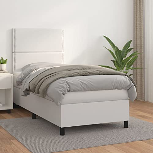 Iiaky Boxspringbett mit Matratze Weiß 100x200 cm Kunstleder Bett Mit Bettkasten Bett Boxspringbett Betten Boxspringbett Mit Matratzeer // 3142768
