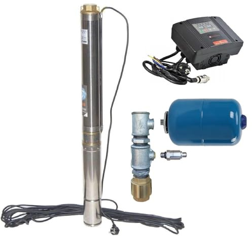 Sandverträglich 3,5 Tiefbrunnenpumpe 6300L/h - 9bar - Pumpen Inverter Intelligente Pumpensteuerung für konstanten Wasserdruck + Anschluss SET für Bewässerung - von PAG Turbo GmbH®