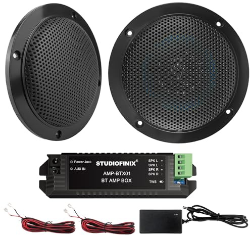 STUDIOFINIX Haut-parleurs de Plafond Bluetooth étanches de 10,2 cm pour Salle de Bain, Cuisine, Maison, extérieur, Camping-Car, Chariot de Golf, Bateau avec Montage encastré